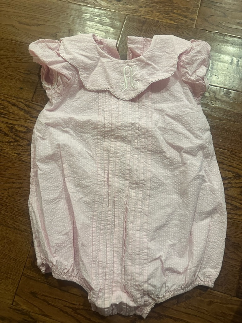 Monogrammed "A" Soft Pink Baby One-Piece Bodysuit with Embroidered Initial